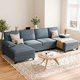 Shintenchi U Shaped Sectional Couches for Living Room, 4 Seat Modern Sectional Sofa with Removable Armrest & Soft Backrest for Apartment and Small Space, Deep Grey