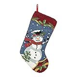 Glitzhome Snowman Christmas Stocking 19 Inch Holiday Decor, Handmade Vintage Knitted Socks for Fireplace Mantel, Large Capacity Gift Bag for Candy Toys, Xmas Tree Decoration