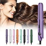 2026 New Mini Dual Purpose Curling Iron, 2-in-1 Mini Curling Wand Flat Iron Hair Straightener, Portable Travel Curling Wand for Short and All Hair Types (Purple)