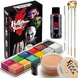 Spooktacular Creations 8 PCS Halloween Makeup Kit SFX Face Body Paint Set with Wound Scar Wax,12 Colors Face Paint Palette,Fake Blood,Spatula,Brushes for Halloween Costume,Zombie Makeup Dress Up
