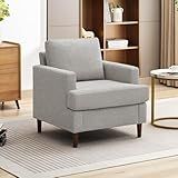 Weture Mid-Century Accent Chair,Modern Linen Fabric Armchair for Living Room,Comfy Upholstered Reading Accent Chairs for Bedroom,Single Sofa Chair with Wood Legs (Light Grey, 1 Pack)