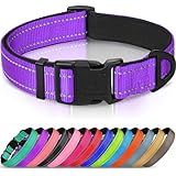 Joytale Reflective Dog Collar,Soft Neoprene Padded Breathable Nylon Pet Collar Adjustable for Large Dogs,Purple,L