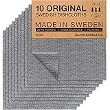 SUPERSCANDI 10 Pack Swedish Dishcloths for Kitchen - 100% Biodegradable & Compostable Reusable Paper Towels Washable, Food-Safe & Without Plastic - Dish Rags Suitable for Any Surface, Grey