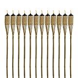 TIKI Bamboo Tiki Torches 12-Pack – Weather-Resistant Outdoor Décor with Easy-Pour Wide-Mouth Canister Refill for Patio, Garden, Backyard, and Parties, 57-Inch Citronella Torches