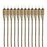 TIKI Bamboo Tiki Torches 12-Pack – Weather-Resistant Outdoor Décor with Easy-Pour Wide-Mouth Canister Refill for Patio, Garden, Backyard, and Parties, 57-Inch Citronella Torches