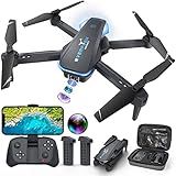 Drone with 1080P Camera for Beginners and Adults, Foldable Remote Control Quadcopter with Voice Control, Gestures Selfie, Altitude Hold, One Key Start, 3D Flips, 2 Batteries, Toy for Beginners