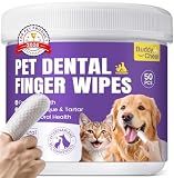 No-Rinse Dog Dental Care Wipes, Cat & Dog tooth brushing kit, Dog Wipes for Pet & Cat Teeth Cleaning, Dog toothbrush Finger Dental Wipes to Remove Plaque & Tartar, Disposable Dog Wipes - 50 Count