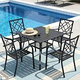 SUNCROWN 5-Piece Outdoor Wrought Iron Chairs and Table Patio Dining Furniture Set - 4 Stackable Metal Chairs, 1 Steel Slat Bistro Table for Garden Backyard Deck
