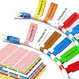 Wmiwulien 8 Sheet 240 Pcs Cable Labels for Management, Colorful Waterproof Cord Tags for Electronics, Self Adhesive Tear Resistant Wire Labels for Laser Printer and Handwriting