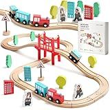 Tiny Land Wooden Train Set for Toddler - 39 Pcs- with Wooden Tracks Compatible with Major Brands - Expandable, Changeable-Train Toy for 3 4 5 Years Old Girls & Boys