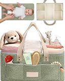 Toodly Baby Diaper Caddy Organizer with Portable Changing Mat - Teddy Fleece Diaper Organizer for Changing Table - Basket for Changing Essentials - Baby Essentials Organizer with Removable Dividers