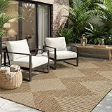 MontVoo-Outdoor Rug Carpet Patio Rug 5x7 ft Polypropylene Indoor Outdoor Rugs for Patio Deck Balcony Porch, Textured Weave, Durable for High Traffic, Fade-Resistant, Boho Geometric Neutral Brown