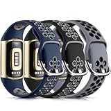 Maledan Compatible with Fitbit Charge 6 Bands/Fitbit Charge 5 Bands for Women Men, Soft Silicone Sport Band Wrist Strap for Charge 5 and Charge 6 Watch Replacement Wristbands, Black/Blue/Gray, Large