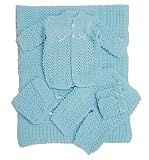 Newborn Baby Crochet Blanket 5 Piece Set Hat, Booties, Sweater, Pants (Blue)