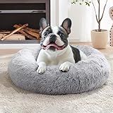 JOLLYVOGUE Calming Dog & Cat Bed for Small Dogs, Anti-Anxiety Donut Cuddler Cozy Soft Round Bed with Anti-Slip Bottom, Fluffy Faux Fur Plush Cushion Beds for Small Medium Dogs (20")