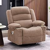 Rocker Recliner Chair with Heat and Massage, 360° Swivel Recliner Chairs for Adults, Oversized Recliner Single Sofa Seat with Cup Holders, Lazy Boy Recliner Single Sofa (Manual, Brown)