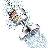 FEELSO Shower Head and 15 Stage Shower Filter Combo, High Pressure 5 Spray Settings Filtered Showerhead with Water Softener Filter Cartridge for Hard Water Remove Chlorine and Harmful Substances