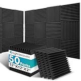 50 Pack Sound Proof Foam Panels for Walls, 2 X 12 X 12 Inches Acoustic Foam Panels, High Density Acoustic Panels Sound Absorbing, Noise Cancelling Studio Wedges, Black (NOT INCLUDE ADHESIVE)
