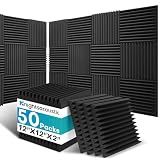 50 Pack Sound Proof Foam Panels for Walls, 2 X 12 X 12 Inches Acoustic Foam Panels, High Density Acoustic Panels Sound Absorbing, Noise Cancelling Studio Wedges, Black (NOT INCLUDE ADHESIVE)