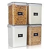 Vtopmart 4 PCS Large Food Storage Containers 5.2L / 175oz, 4 Pieces BPA Free Plastic Airtight Canisters for Flour, Sugar, Baking Supplies, Rice with Lids, 4 Measuring Cups and 24 Labels, Black
