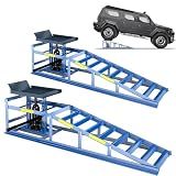 2 Heavy-Duty Car Ramps, 5-Ton (5000 kg) Capacity, High-Load Hydraulic Ramps with Reflective Strips for Safe Nighttime Use, Adjustable Height from 9.8 to 15 in, Usable as Workshop Lifting Platform
