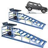 2 Heavy-Duty Car Ramps, 5-Ton (5000 kg) Capacity, High-Load Hydraulic Ramps with Reflective Strips for Safe Nighttime Use, Adjustable Height from 9.8 to 15 in, Usable as Workshop Lifting Platform