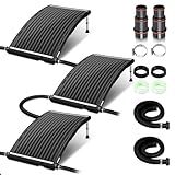 Aukivon 3PCS Upgraded Solar Pool Heater with Adjustable Support Feet, Pool Heater for Above Ground Pool, Inground Pool Warmer, with 6 Adapters, 6 Hoses & Clamps, 6 Plumber Tapes, Thicken Connector