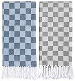 2 Packs Checkered Plaid Yoga Blanket Turkish Towel Extra Large Meditation Supplies Mat Cover Beach Blanket Women Birthday Gift for Mom Wife Sister Girlfriend Mother Adult Friend Husband Son Daughter