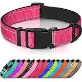 Joytale Reflective Dog Collar, Soft Neoprene Padded, Metal D-Ring, Nylon Pet Collar Adjustable for Large Dogs, Hotpink, L