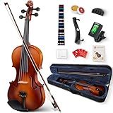 Vangoa Violin 3/4 Size Set Fiddle, Handcrafted Three Quarters Starter Acoustic Violins Kit with Side Solid Wood Board, Lightweight Hard Case for Beginners, Students, Child, Kids, Adults, Right Handed