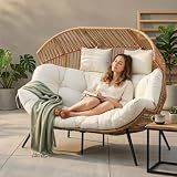 Shintenchi Double Egg Chair Outdoor Rattan Patio Chair with Cushion, Oversized 2 Person Patio Lounge Chairs with Cushion Egg Basket Chair, Egg Seat Indoor Living Room Bedroom Patio Backyard Balcony