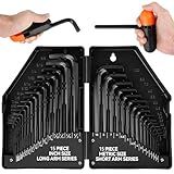 DISEN 30 Pieces Hex Key Allen Wrench Set, Metric (0.7-10 mm) and SAE(0.028-3/8 inch) Allen Wrenches L Shape Hex Keys with Torque Handle, Chrome Vanadium Steel