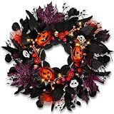Halloween Wreath for Front Door, 24" Black Gothic Spooky Outdoor Décor