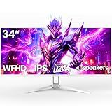CRUA 34'' Ultrawide Gaming Monitor 120HZ, 21:9 WFHD 2560X1080 IPS Panel Computer Monitors with Built-in Speakers, Support AMD FreeSync, 120% sRGB, DP1.4 & HDMI1.4, Wall Mountable Installs-White