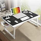 Laptop Bed Table, Laptop Desk for Bed, Foldable Laptop Bed Desk with USB Charge Port, Handle, Desktop Card Slot, Cup Slot, Side Drawer, Portable Laptop Table for Bed Eating Reading Working