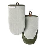 KITCHENAID® Evergreen Design Series Herringbone Ribbed Soft Silicone Mini Oven Mitts 2-Pack Set, Heat Resistant up to 500°F, Flexible & Waterproof, Deep Forest Green, 5.5"x9"