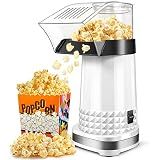 4.5 Quarts No Oil Electric Popcorn Machine with Measuring Cup + Melts Butter, Quick & Easy Hot Air Popcorn Popper Maker with On/Off Switch, Etl Certified, Air Popper for Movie Nights Parties(White)