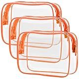 PACKISM Clear Makeup Bag with Zipper, 3 Pack TSA Approved Toiletry Bag, Beauty Cosmetic Bag, Quart Size Travel Bag, Carry-on Airport Airline Compliant Bag, Orange