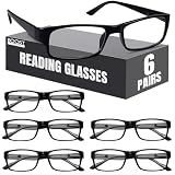 Boost Eyewear 6 Pack Reading Glasses, Traditional Black Frames, for Men and Women, with Comfort Spring Loaded Hinges, Black, 6 Pairs (+1.50)