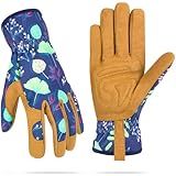 WOHEER Leather Gardening Working Gloves for Women, Abrasion Garden Gloves Scratch Resistant Breathable for Weeding, Digging, Planting, Raking & Mowing (Medium)