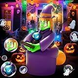 Skirfy Halloween Inflatables Outdoor Decoration Witch with Brooms and Built-in Lights,Witch Inflatable Giant Blows Up Yard Outdoors Lawn Parties Decorations