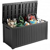 Yardgrace Outdoor Storage Box, 200 Gallon Waterproof Deck Box [Upgraded 3.0], Premium Hydraulic Cushion Storage Chest, High-Load Lockable Two-Seater Patio Storage Bench, Large Country Estate, Black