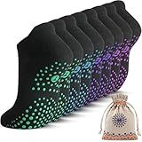Pilates Socks for Women, Cushioned Ankle Grippy Non Slip Socks for Yoga, Hospital, Barre, Sports Home Slipper Sock 4 Pairs Black Size 6-8