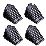 HOXWELL Solid Heavy Duty Rubber Wheel Chocks 4 Packs, Premium Wheel Stopper for Car, Travel Trailers, RV, Truck, and ATV(4 pcs, Black) 8" x 4" x 6"
