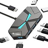 USB C Hub Multiport Adapter with Data Transfer and Charging, 7-Port USB C to USB Hub, USB 3.0 Splitter for Laptop, Desktop, PC, MacBook, iMac, iPad Pro | Keyboard, Mouse, HDD, and More, 1 ft