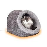 K&H Pet Products Heated Cat Bed - Thermo-Pet Cave for Large Cats, Indoor Heated Pet Bed for Dogs & Cats, Covered Cave Pet Tent, Collapsible, Machine Washable, Safety Listed - 17 X 15 X 13in Gray