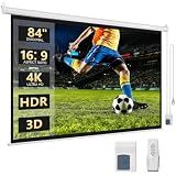 Kshioe Motorized Projector Screen with Remote Control, No Wrinkles, Without Dents, HD Screen, for Home Theater Office Classroom TV Usage (84in 16:9)