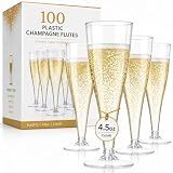 Prestee 100 Pack Clear Plastic Champagne Flutes - 4.5 oz Durable Disposable Champagne Glasses for Parties, Weddings, Toasting and Large Celebrations - Elegant Wine Glasses Stemware for Easy Cleanup