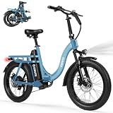 ESKUTE Electric Bike for Adults – 1200W Peak Motor, Folding 20x3 Fat Tire E‑Bike, 48V 13Ah Battery, Step‑Through Cargo Fold Ebike, NFC Unlock, 20+ MPH, 7‑Speed, Up to 55 Miles, Blue1, Standard