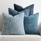 MIULEE Pack of 4 Couch Throw Pillow Covers 18x18 Inch Neutral Blue Soft Decorative Chenille Pillow Covers Farmhouse Accent Cushion Covers for Boho Western Spring Coastal Decor Sofa Bed Living Room